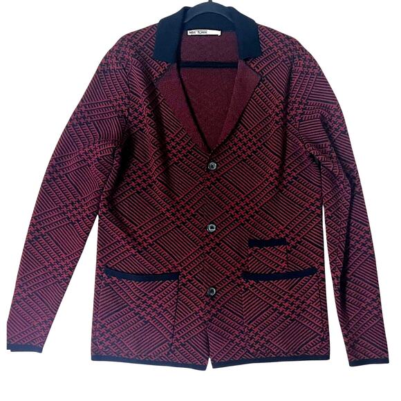 Mr. Turk Men's Size L Button Front Cardigan Sweater Trent Wool Maroon/Black - Picture 1 of 11